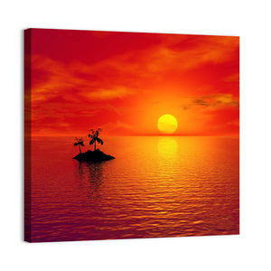 Small Island With Coconut Trees Sunset Wall Art