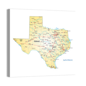 Texas Road Map Wall Art