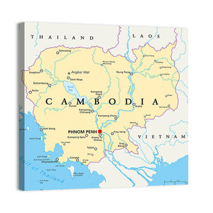 Cambodia Political Map Wall Art