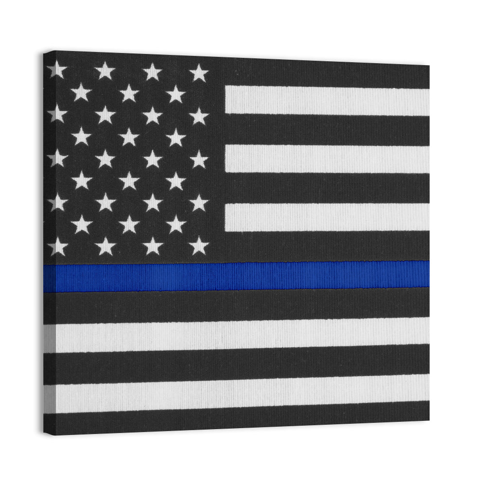 Monochrome American Flag with Blue Stripe Wall Art