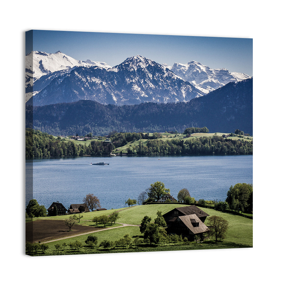 Alpine Lake View with Meadows Wall Art