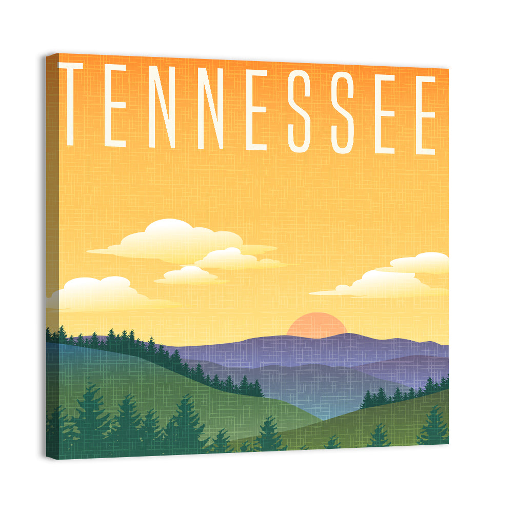 Tennessee Sunset Travel Illustration Wall Art
