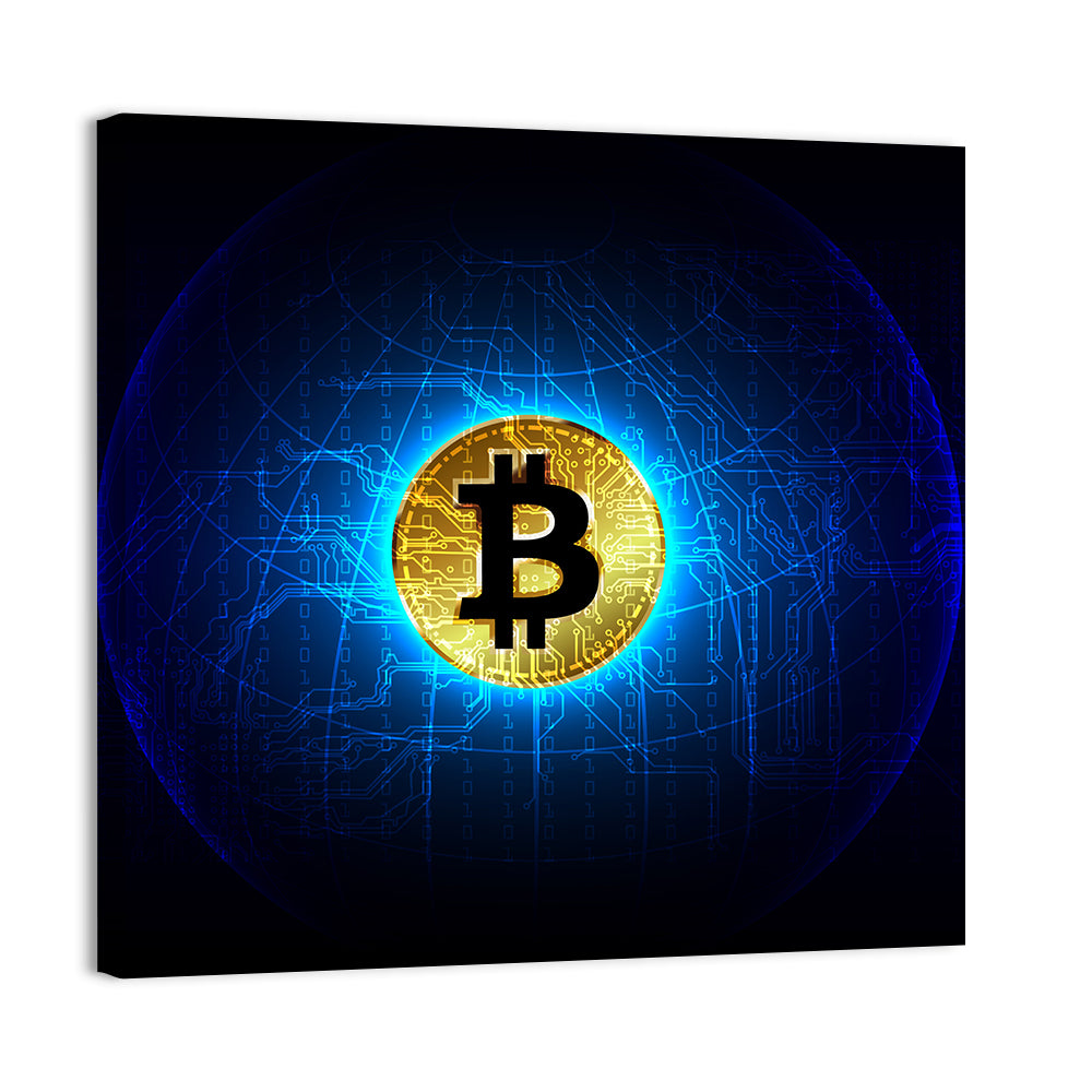 Golden Bitcoin Globe Wall Art