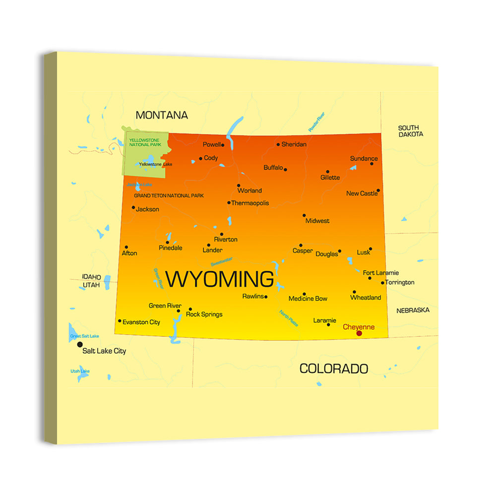 Wyoming Map in Yellow and Orange Wall Art