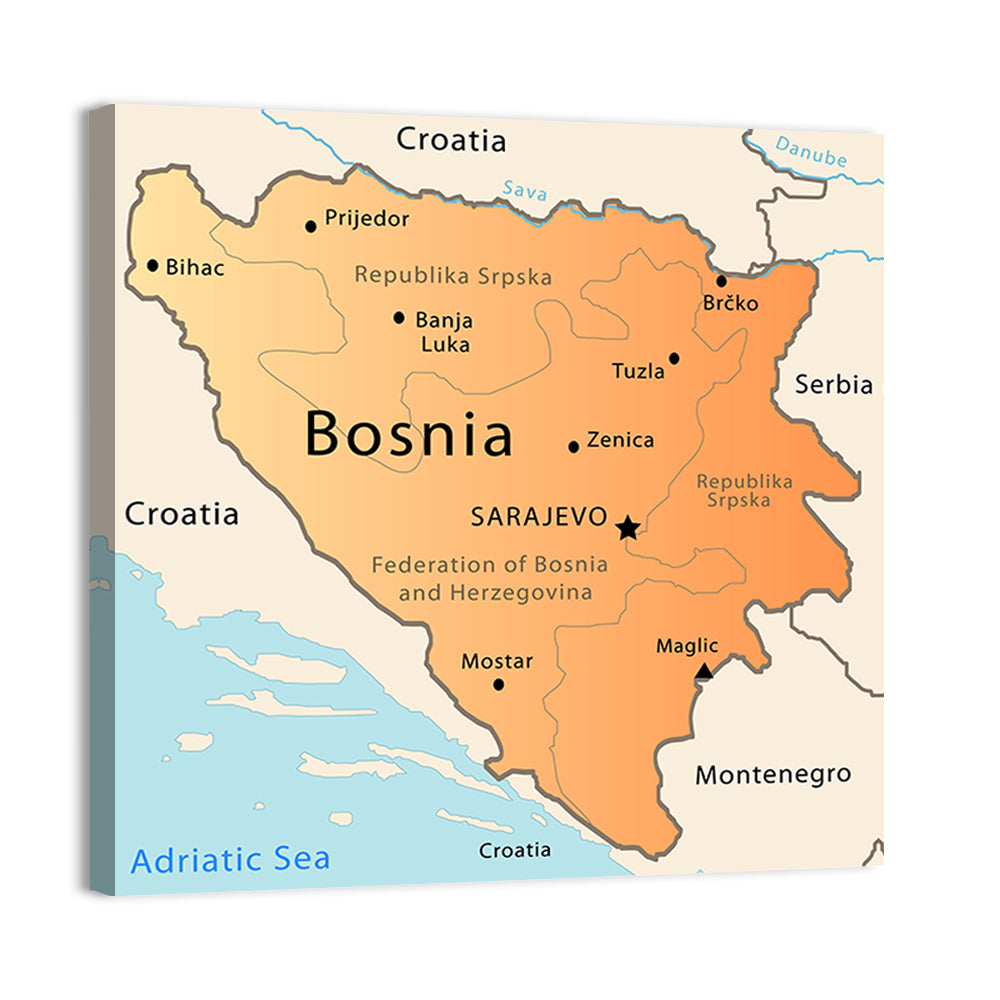 Map of Bosnia and Herzegovina Wall Art