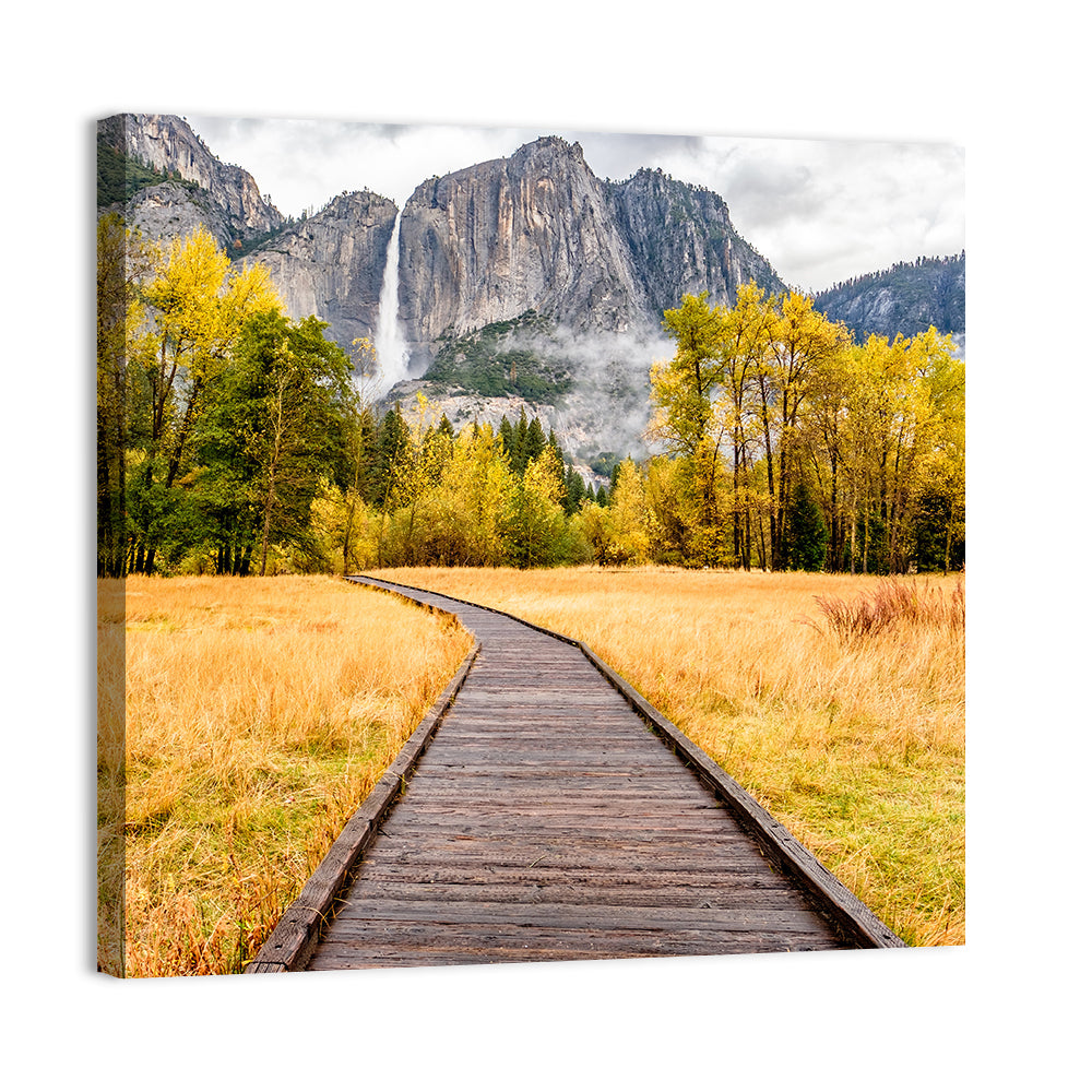 Yosemite Valley Boardwalk Wall Art, canvas print, square