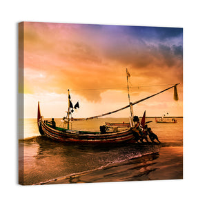 Boat On Beach At Bali Island Wall Art