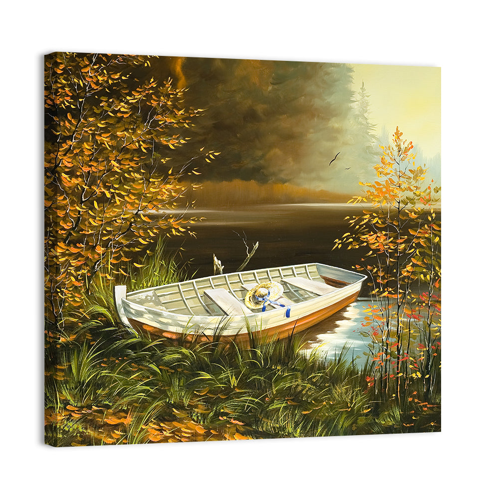 Wooden Boat with Straw Hat Wall Art
