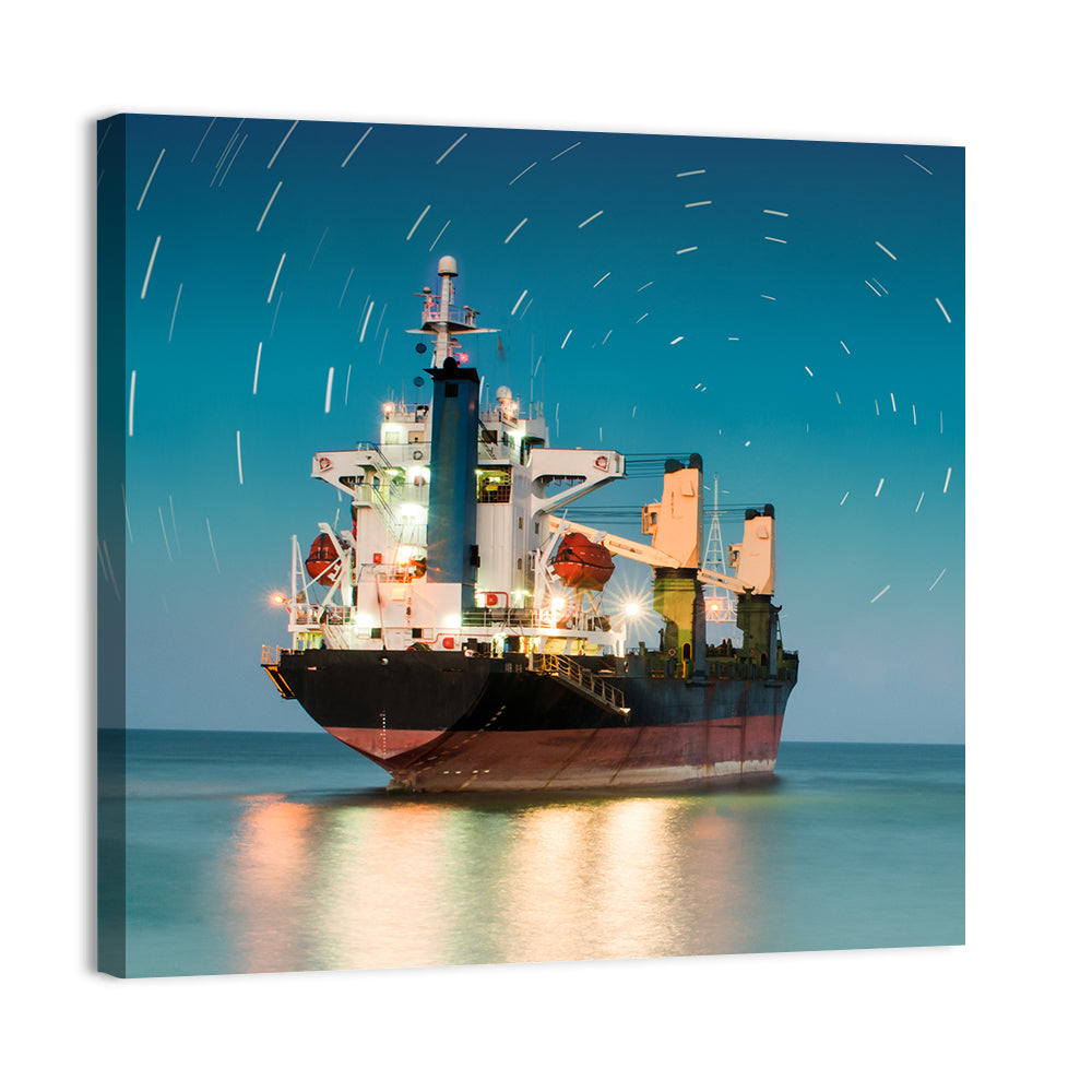 Cargo Ship Under Star Trail Sky Wall Art