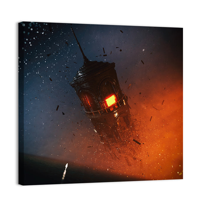 Floating Tower at Night Wall Art as a canvas print