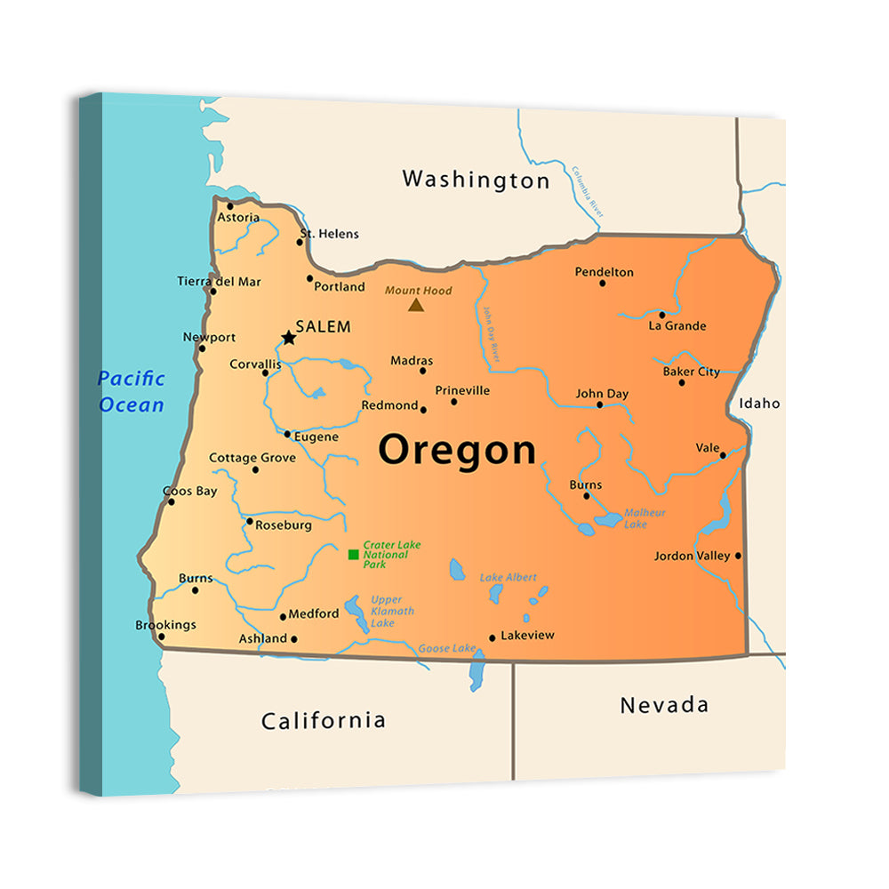 Oregon State Map Wall Art