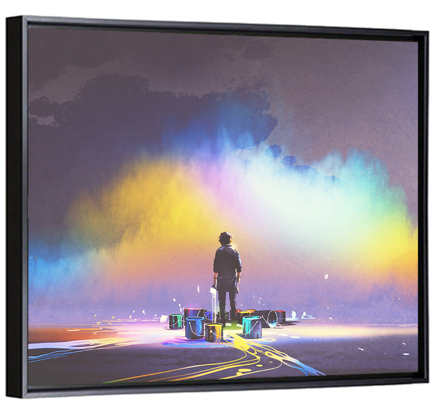 Silhouette with Paint Buckets and Rainbow Light Wall Art