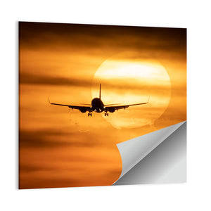 Sunset With Airplane Wall Art