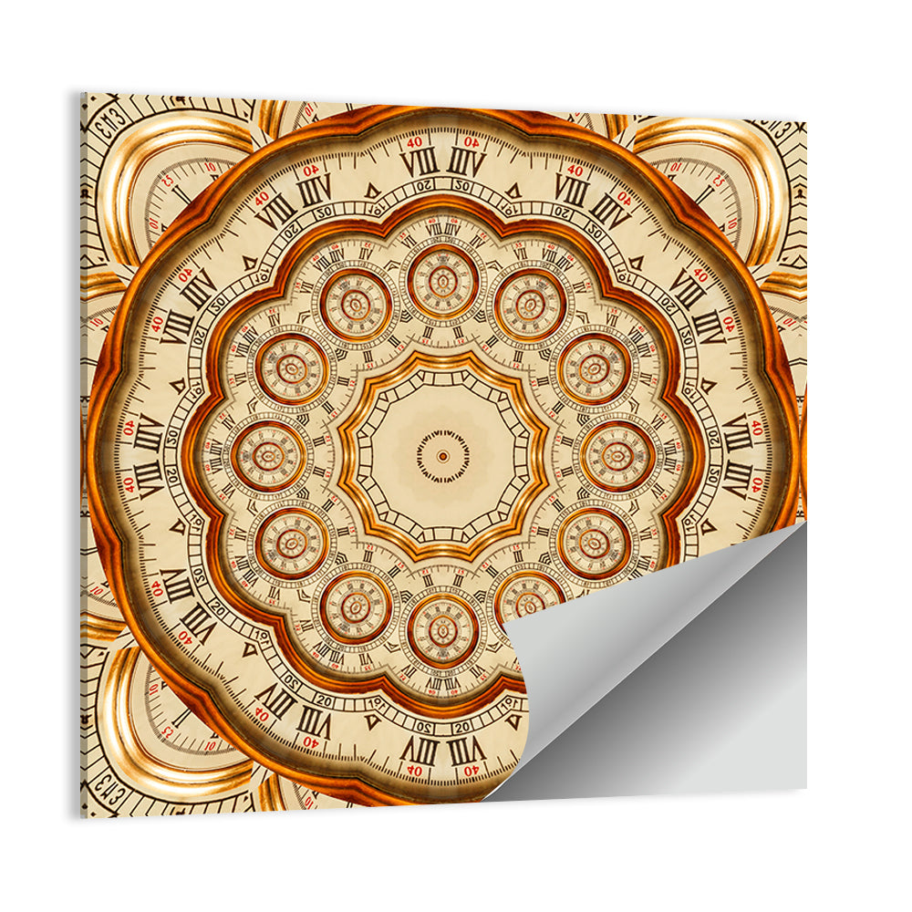 Antique Golden Clock Mandala Wall Art