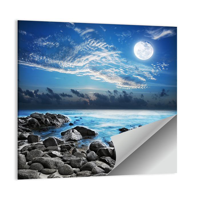 Moonlit Tropical Bay with Rocky Coast Wall Art as a poster print