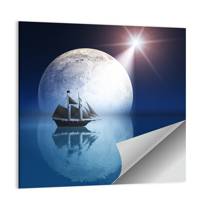 Moonlit Ship with Glowing Star Wall Art as a poster print