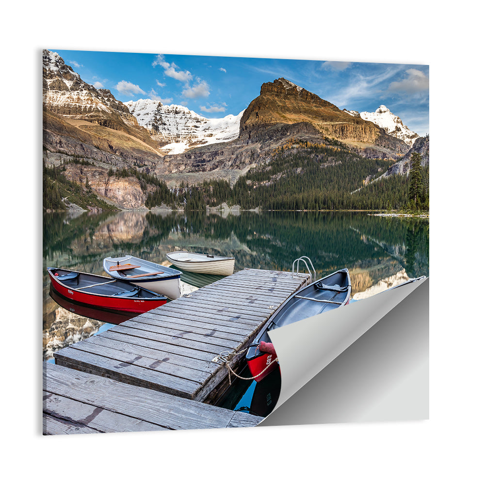 Canadian Rockies Lake with Red Canoes Wall Art