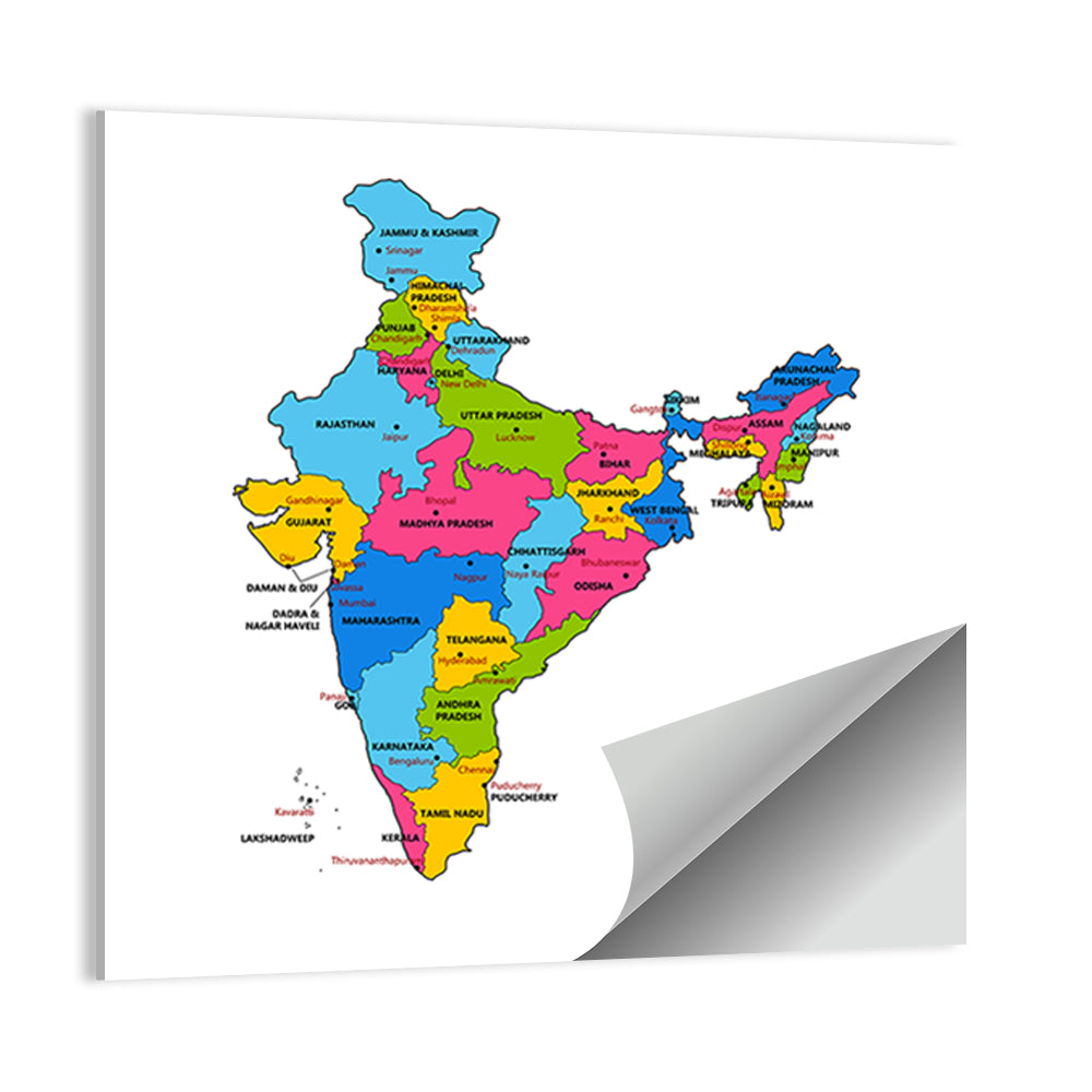 India Political Map Wall Art