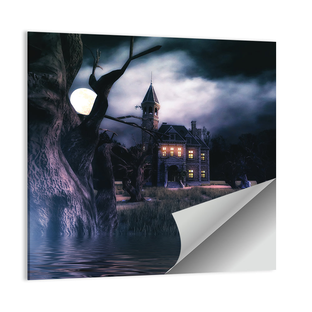 Moonlit Haunted House Wall Art