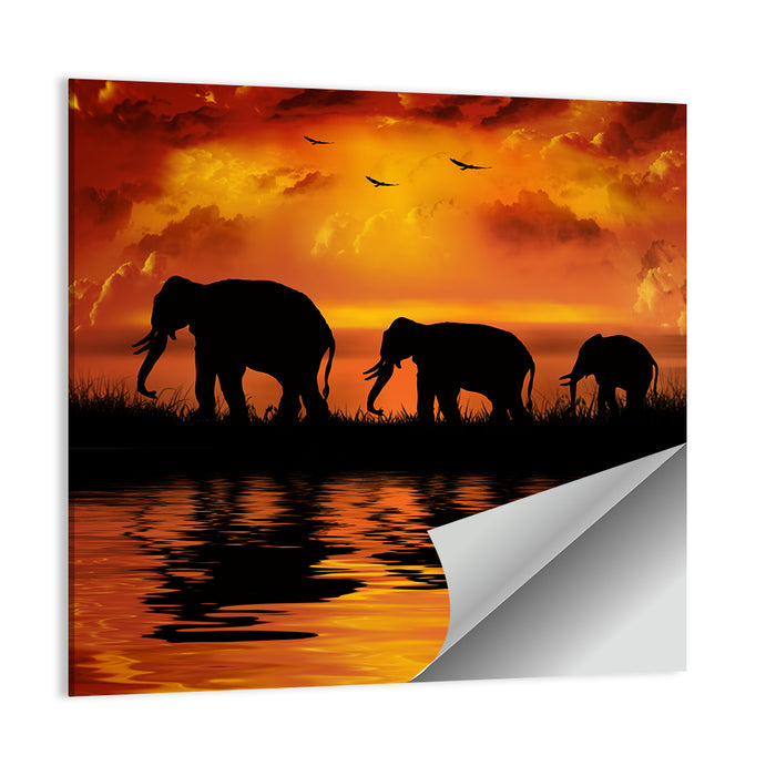 Elephants at Sunset Wall Art as a poster print