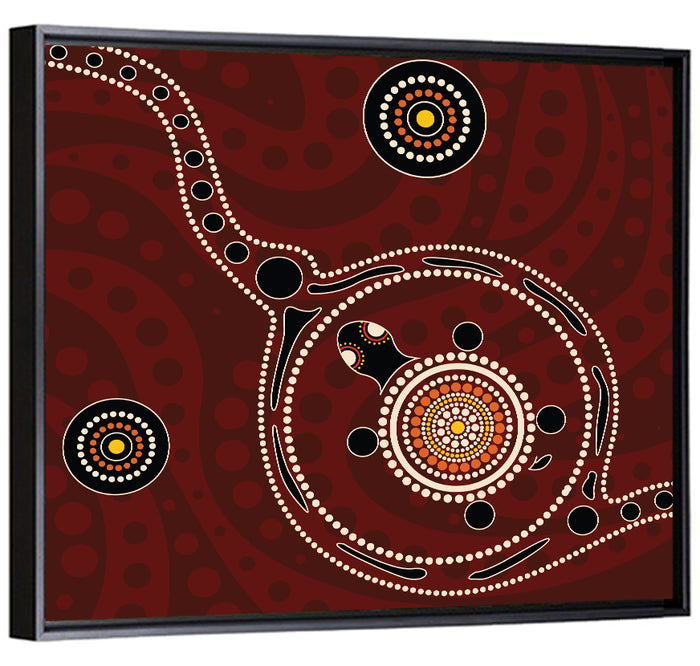 Aboriginal Turtle Dot Painting Wall Art as a framed canvas