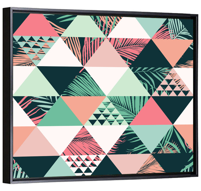 Geometric Tropical Palm Leaves Wall Art as a framed canvas