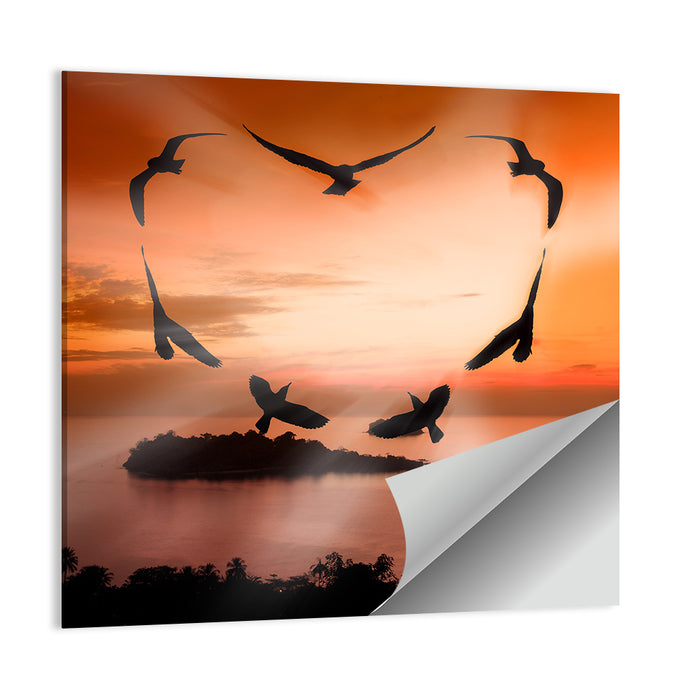 Heart-shaped Birds at Sunset Wall Art as a poster print