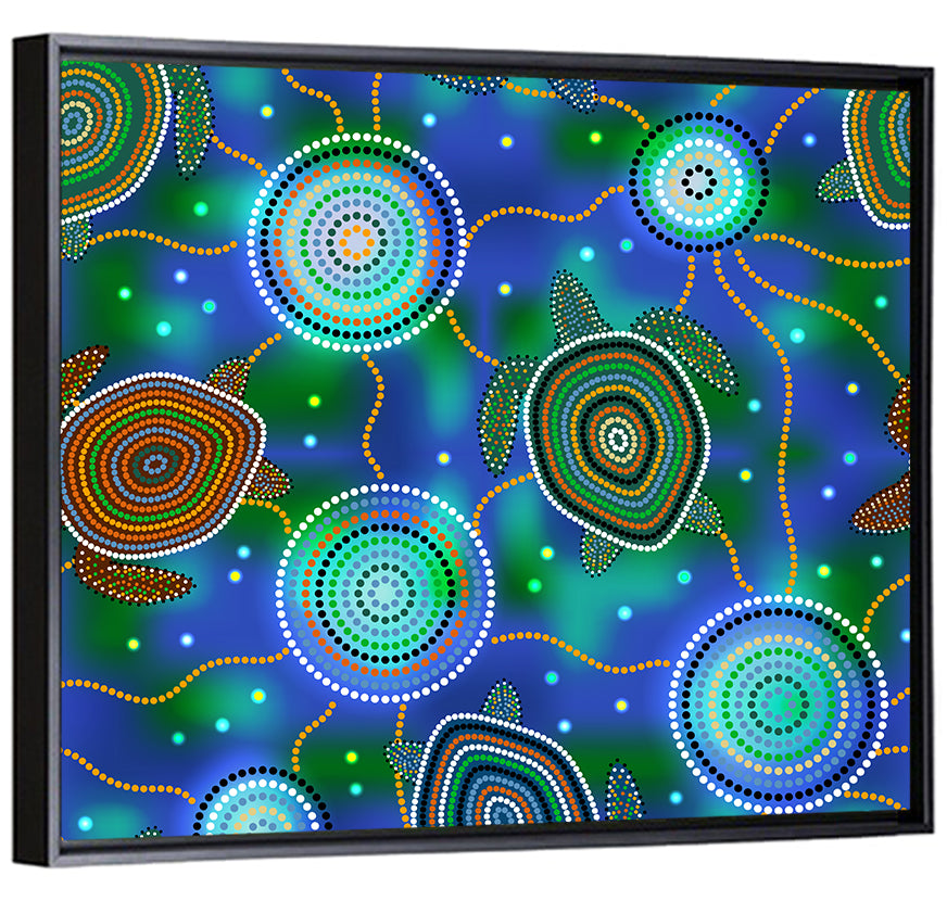 Dot Painted Sea Turtles and Jellyfish Pattern Wall Art