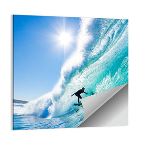 Surfing On Blue Ocean Wave Wall Art