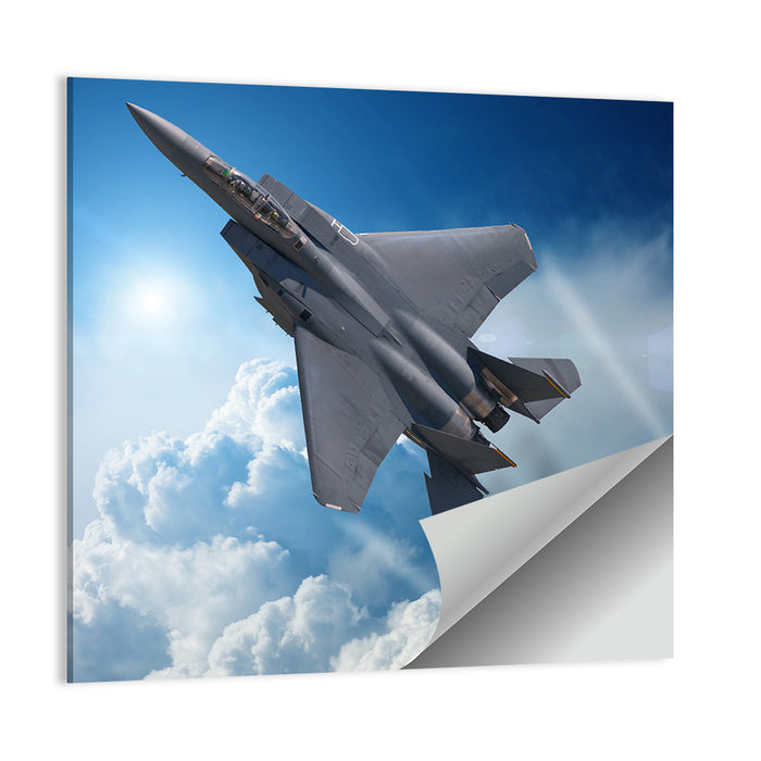 Low Angle Fighter Jet Over Sky Wall Art as a poster print