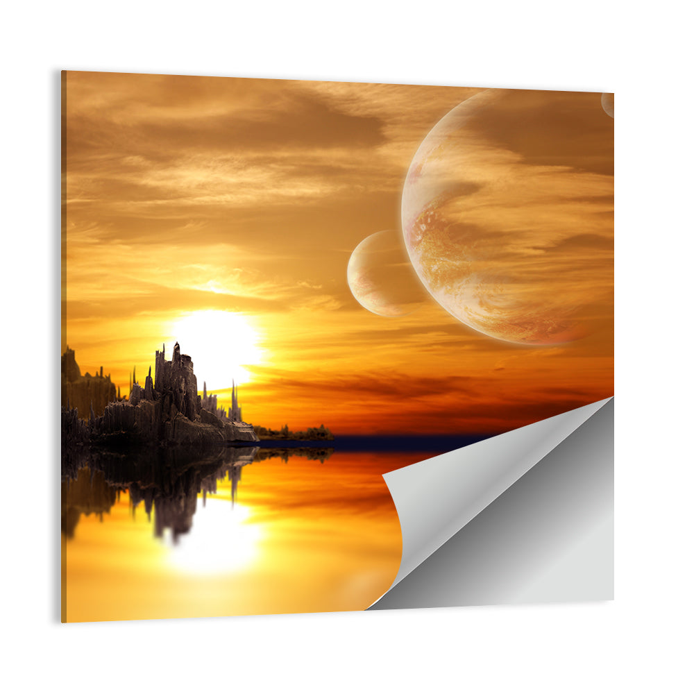 Twin Moons Over Alien Castle Wall Art