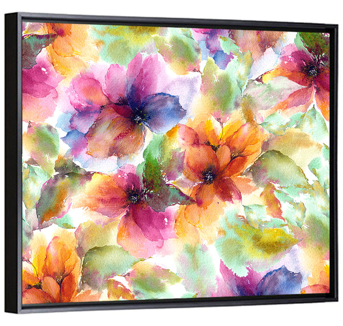 Vibrant Watercolor Floral Pattern Wall Art as a framed canvas