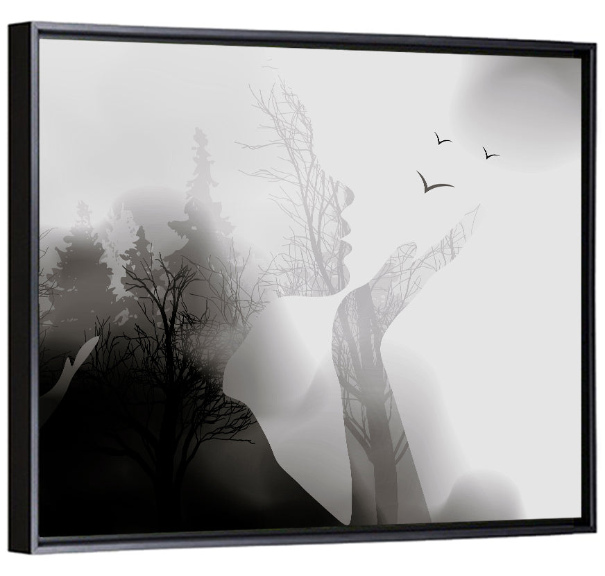Woman Profile Forest Double Exposure Wall Art