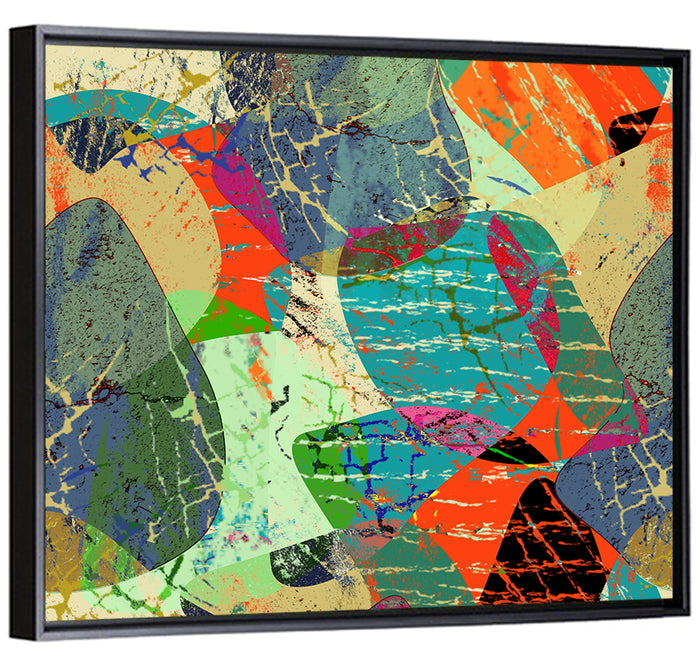 Vibrant Grunge Geometric Collage Wall Art as a framed canvas