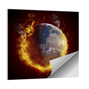 Planet Earth Burning Fire Wall Art