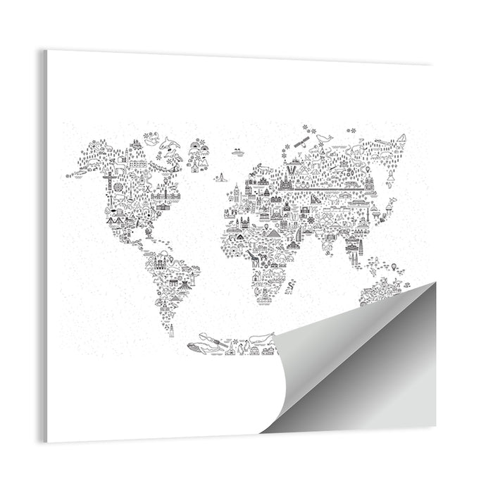 World Map of Travel Icons Wall Art as a poster print