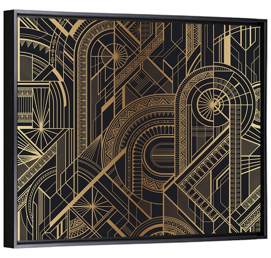 Black and Gold Circle Ornament Pattern Wall Art