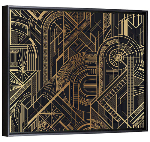 Black and Gold Circle Ornament Pattern Wall Art