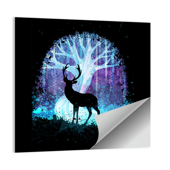 Deer Silhouette with Glowing Tree Wall Art as a poster print
