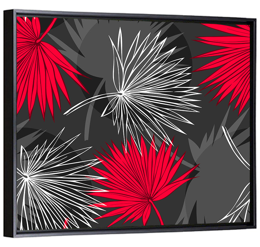 Red Palm Leaf Pattern Wall Art