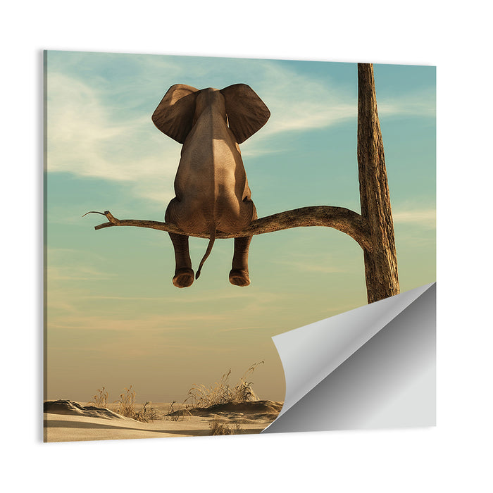 Solitary Elephant on a Tree Branch Wall Art as a poster print