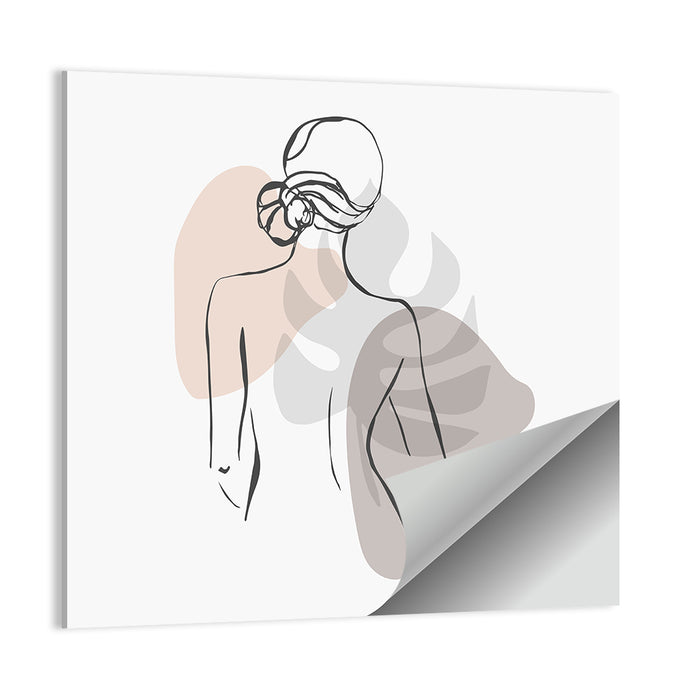 Continuous Line Woman with Monstera Leaf Wall Art as a poster print