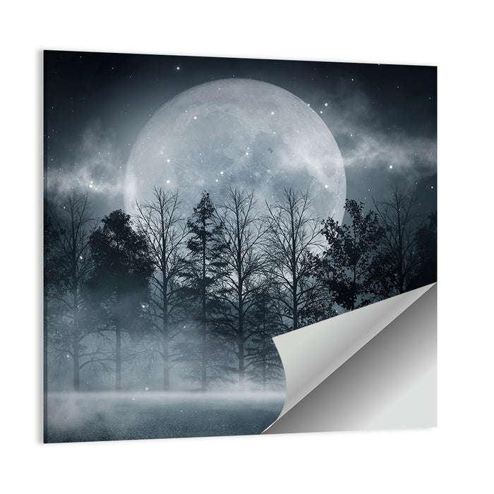 Full Moon Over Misty Forest Wall Art as a poster print