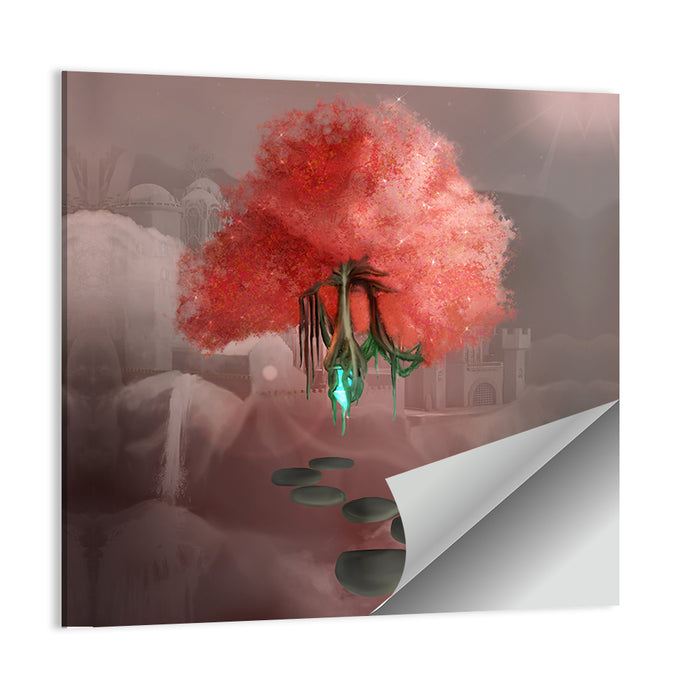 Floating Pink Tree Over Stone Path Wall Art as a poster print