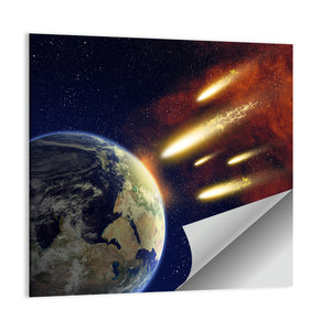 Earth & Flying Asteroids In Space Wall Art