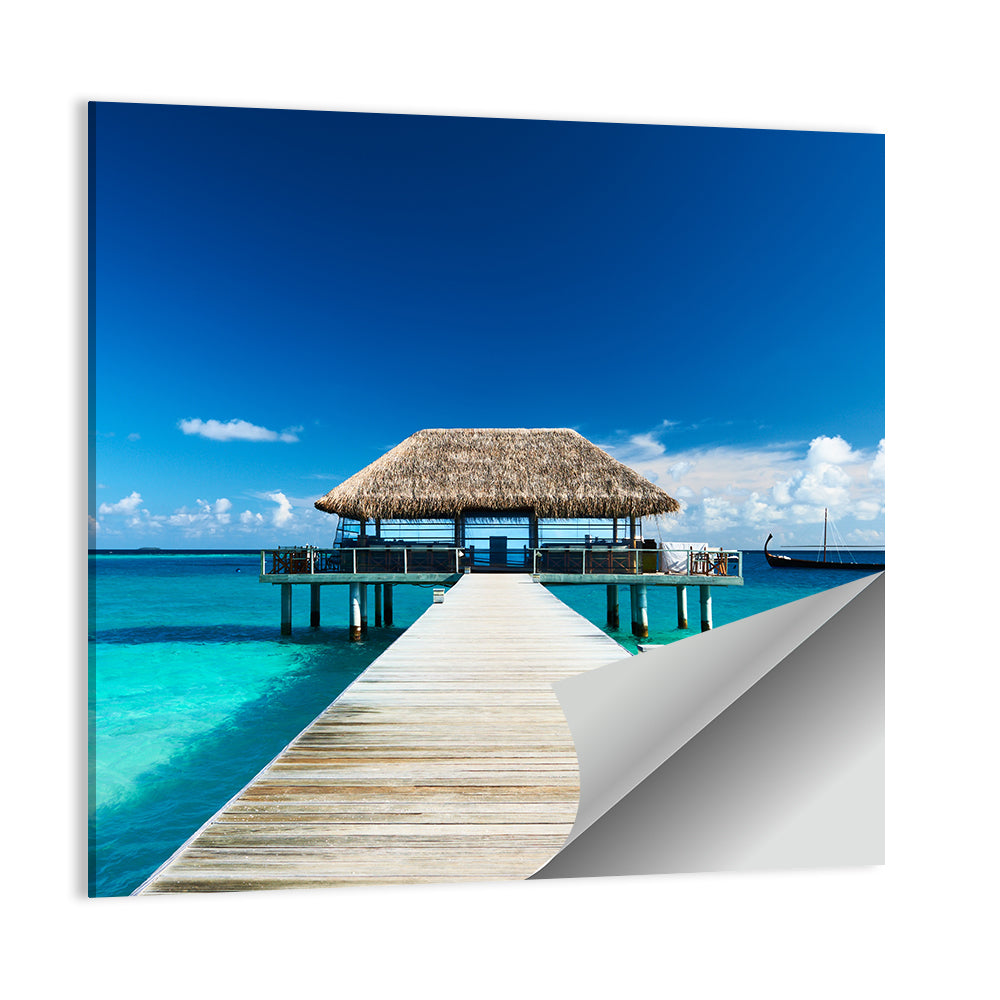 Maldives Wooden Jetty Over Turquoise Water Wall Art