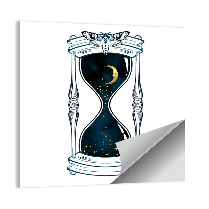 Hand Drawn Hourglass with Moth Wall Art as a poster print