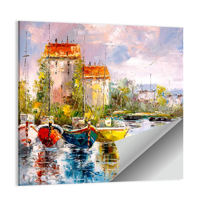 Impressionist Harbor with Colorful Boats Wall Art as a poster print