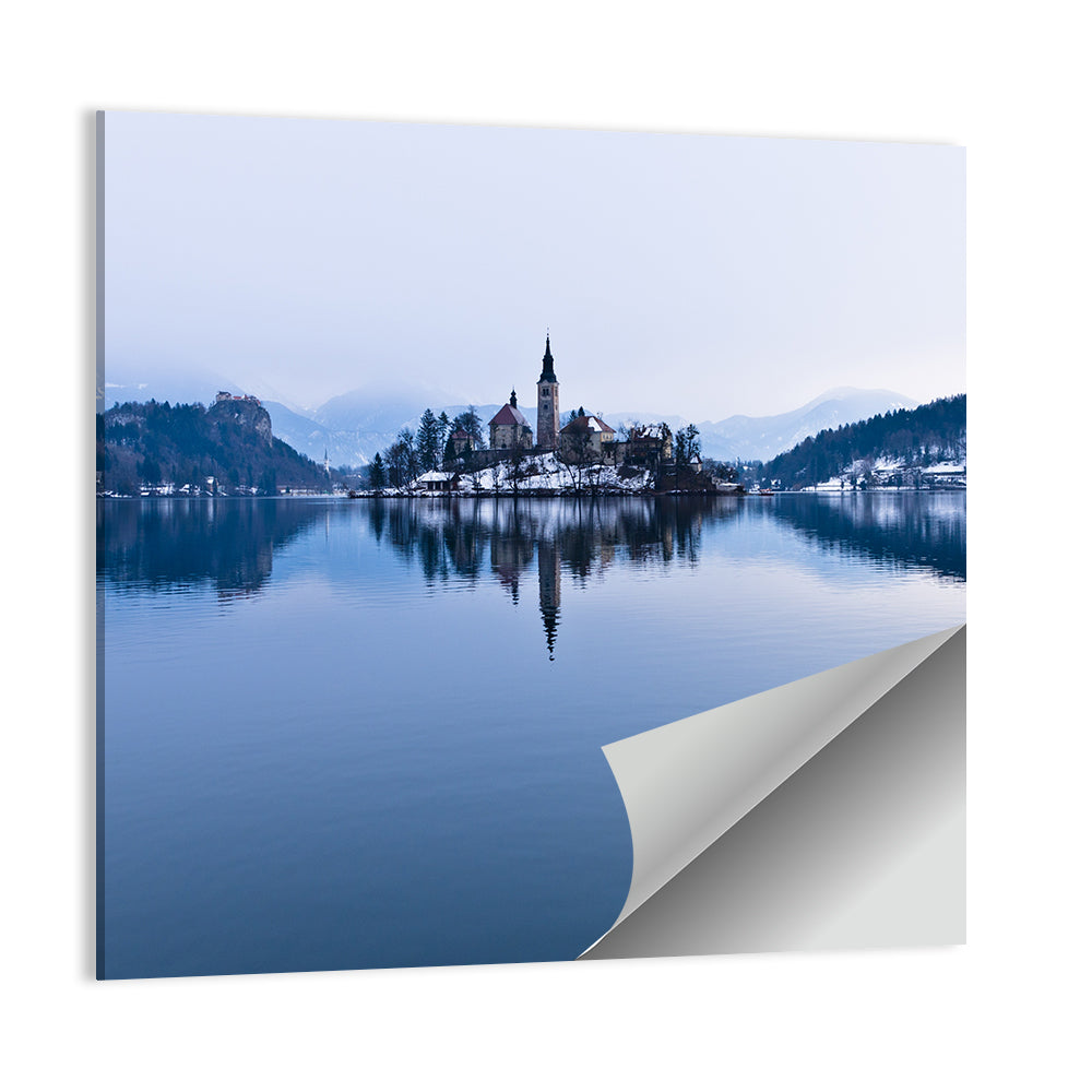 Bled Island Church in Winter Wall Art
