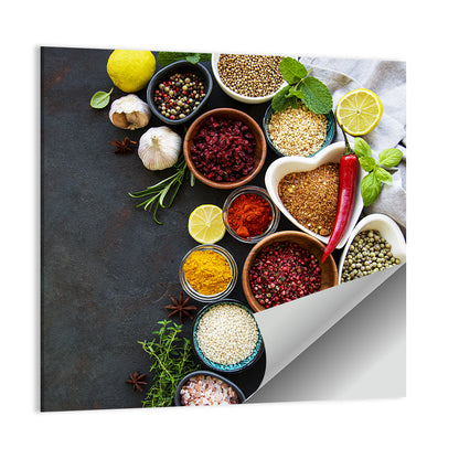 Various Spices In A Bowls Wall Art